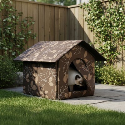 Maison pour chat extérieur résistante aux intempéries - Niche extérieure pour chat avec décor feuillage