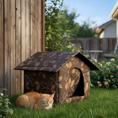 Maison pour chat extérieur pliable motif végétal - Abri extérieur pour chat avec entrée spacieuse