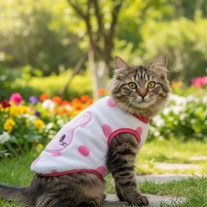 Pull pour chat polaire blanc motif pois roses