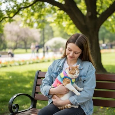 Pull pour chat coloré arc-en-ciel promenade extérieur