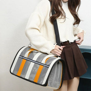 Sac transport chat mesh respirant rayures orange voyage