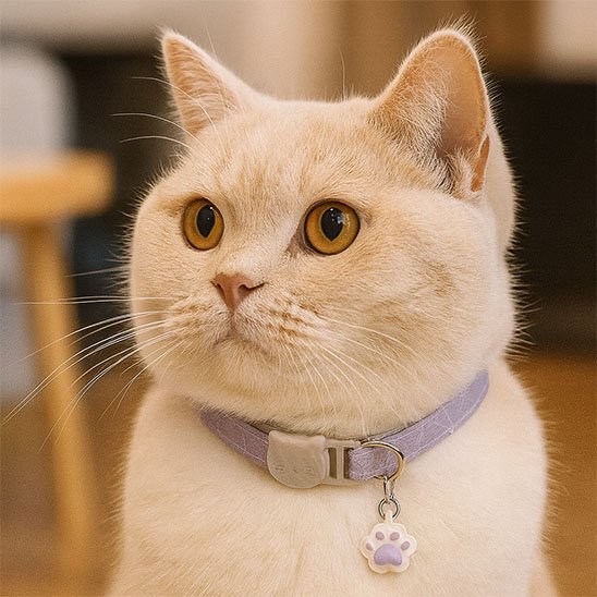 Collier chat élégant montrant la qualité des matériaux et finitions. 