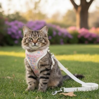 Chat en promenade avec harnais Minou loft – design ergonomique anti-évasion