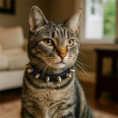 Collier pour chat Elegance Féline, présentation complète avec accessoires. 
