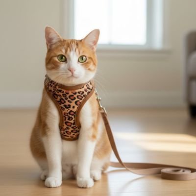 Harnais chat Minou loft vu complète - équipement de promenade léger et sécuritaire

