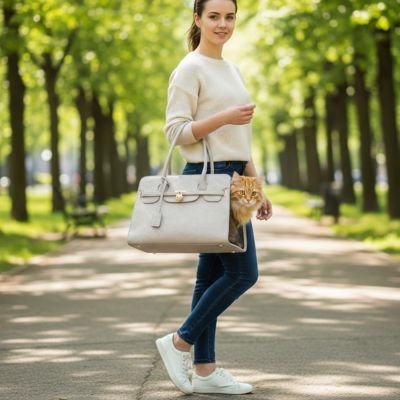  Sac de transport chat gris premium avec chat roux 