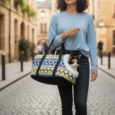 Sac de transport pour chat tigré - design discret et élégant pour déplacements urbains
