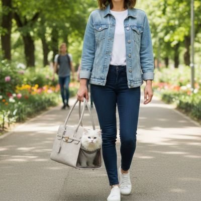 Sac de transport pour chat gris avec chat blanc pour promenade