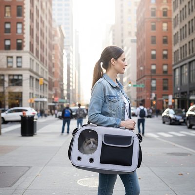 Sac de transport pour Chat noir porté en ville