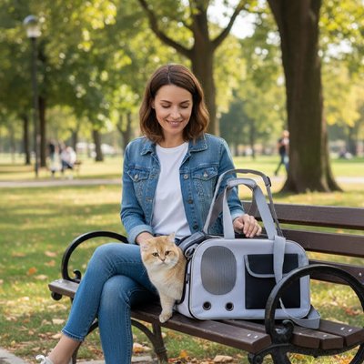 Sac de transport pour Chat noir utilisé en extérieur