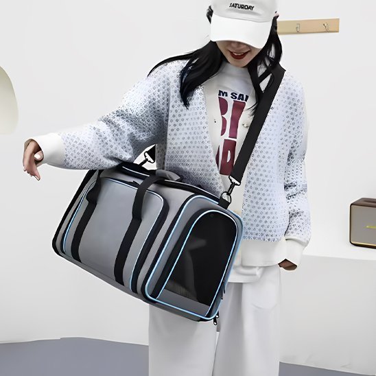 Sac transport chat bandoulière gris, vue profil