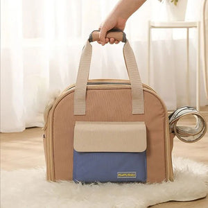 Sac transport chat beige bleu poignée main