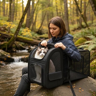 Sac transport chat noir forêt - Confort et sécurité"