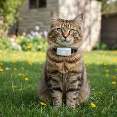 Traceur GPS léger sur chat tabby