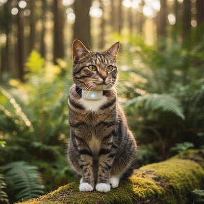 Chat avec GPS dans la forêt